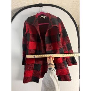 Max Studio Red Black Buffalo Plaid Open Front Cardigan Sweater Jacket